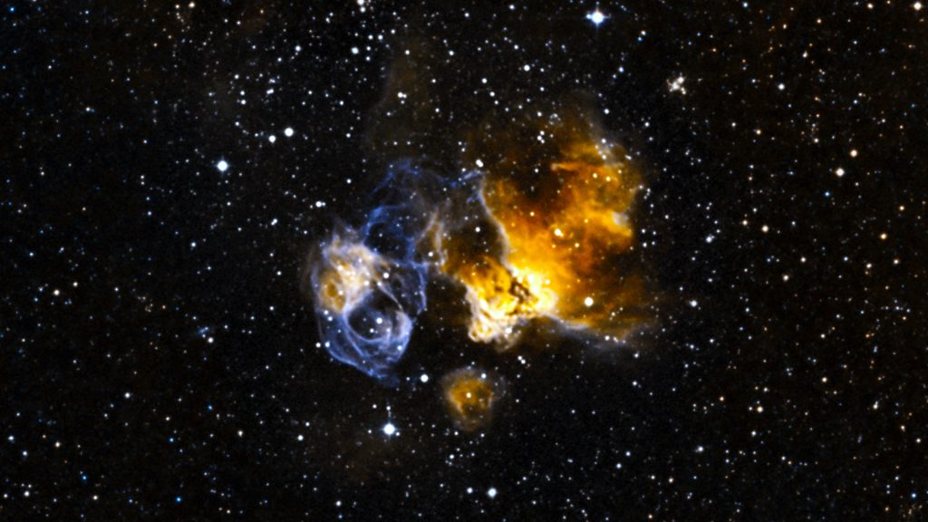 A supernova remnant in the Large Magellanic Cloud about 160,000 light years from Earth.