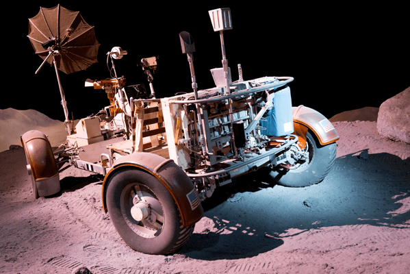 Located in Starship Gallery, see the Lunar Roving Vehicle trainer which prepared astronauts for traversing the lunar landscape. Photo courtesy of Space Center Houston.