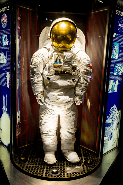 Explore the evolution of spacesuit design and how they keep astronauts safe from extreme temperatures in the comprehensive spacesuit collection at Space Center Houston. Photo courtesy of Space Center Houston.