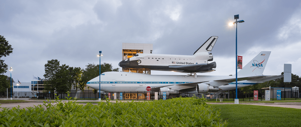 The nonprofit Space Center Houston is the home of the one-of-a-kind Independence Plaza. It’s the only place in the world you can enter a shuttle replica mounted atop of the historic shuttle carrier aircraft, NASA 905. Photo courtesy of Space Center Houston.